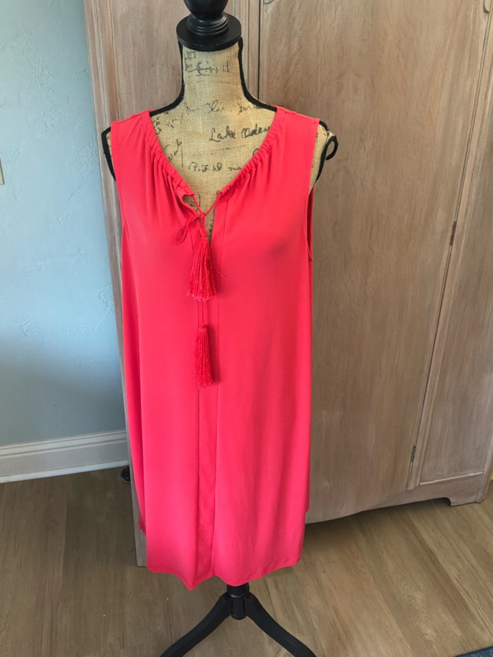 Michael Michael Kors coral Red Sleeveless Shift Dress Size L vacation flattering
